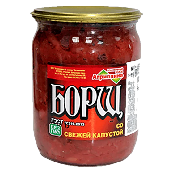 Борщ со свежей капустой — консервы «Агриппина», стеклянная банка