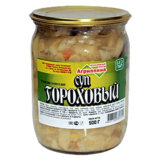 Суп гороховый — консервы «Агриппина», стеклянная банка