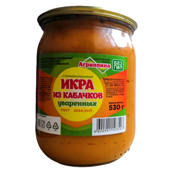 Икра из уваренных кабачков — консервы «Агриппина», стеклянная банка
